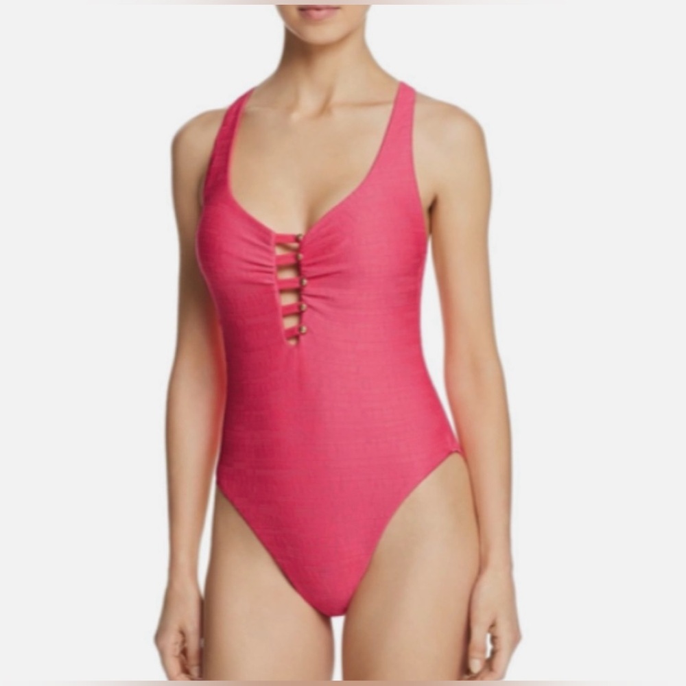 Nwt Nanette Lepore Raffia Mermaid One Piece Swimsuit NL9S510 pink Watermelon 6
